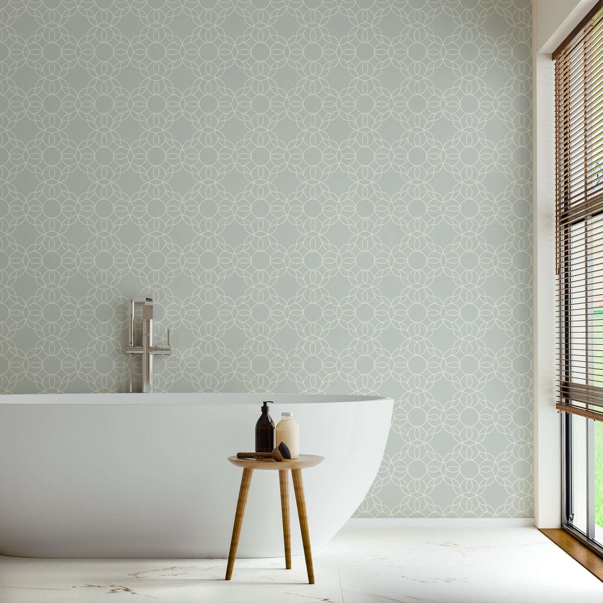 Mitchell Black Bloom Ring Wallpaper - Pale Mineral Blue
