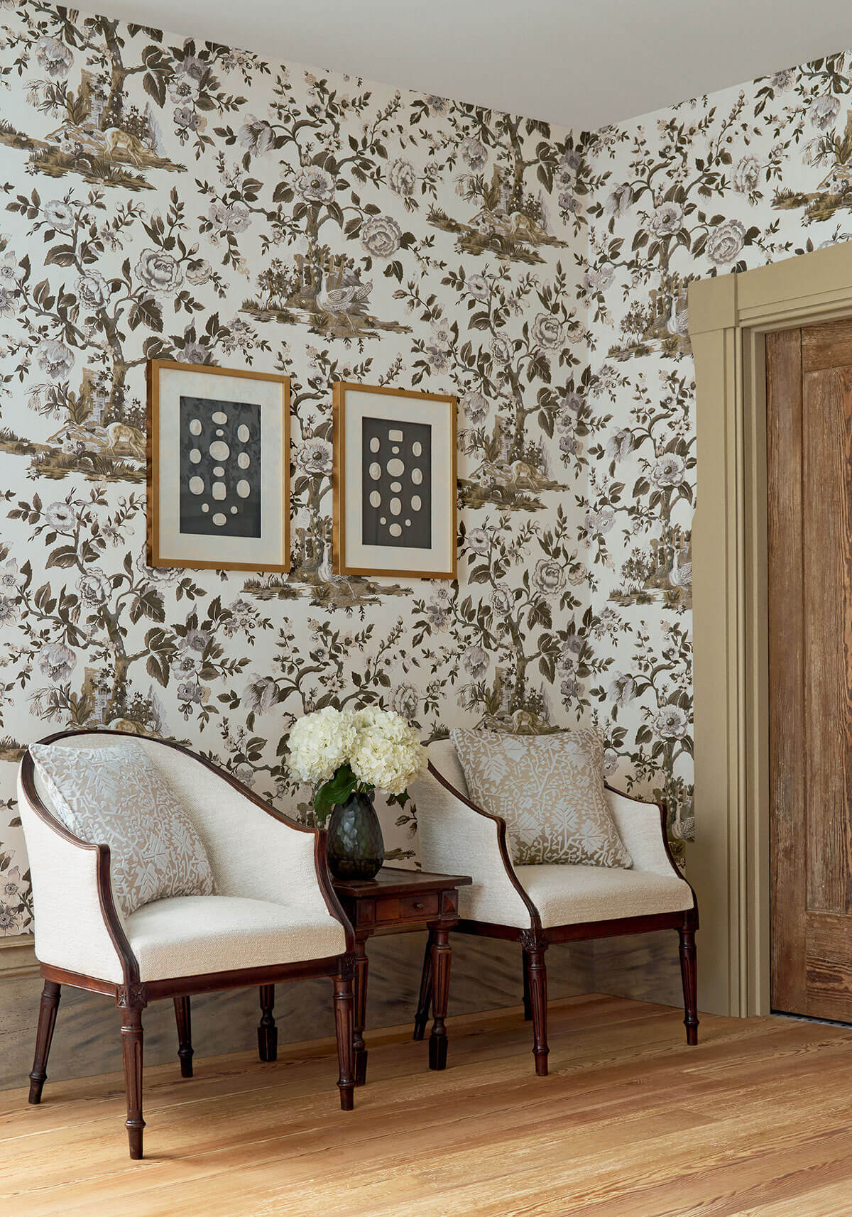 54 in. Thibaut Boxwood Forest Lodge Wallpaper Sample - Brown & White