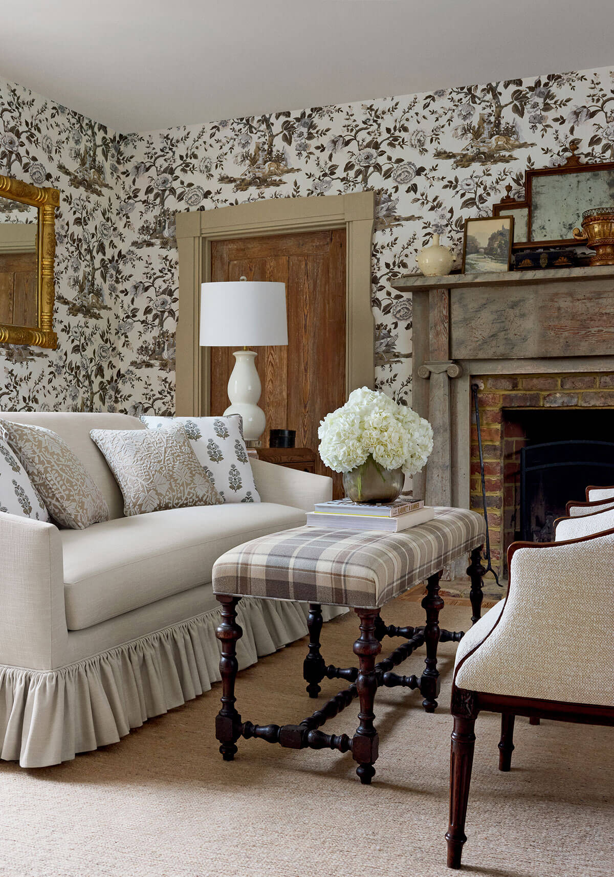 54 in. Thibaut Boxwood Forest Lodge Wallpaper Sample - Brown & White