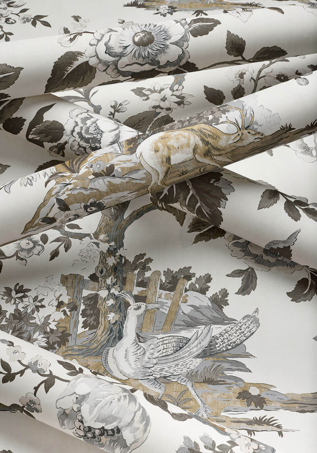 54 in. Thibaut Boxwood Forest Lodge Wallpaper Sample - Brown & White