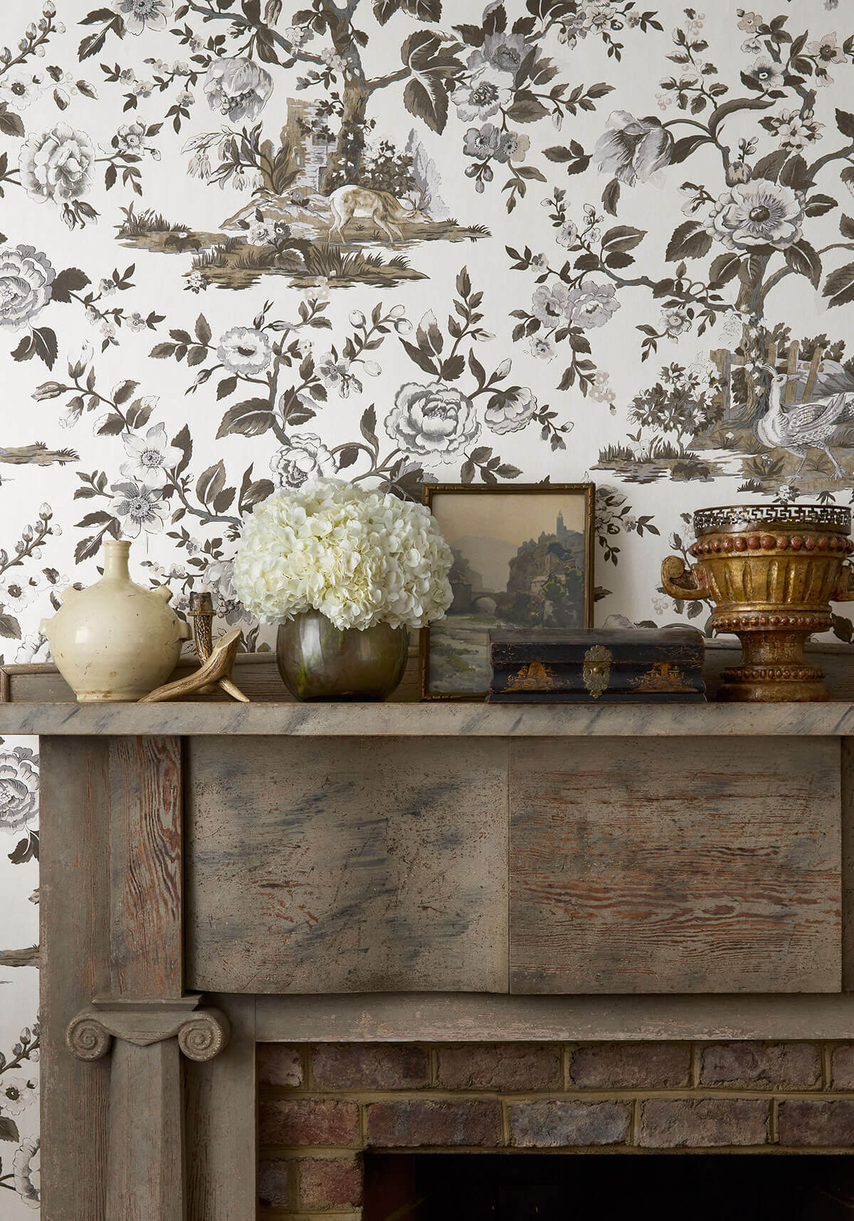 54 in. Thibaut Boxwood Forest Lodge Wallpaper Sample - Brown & White
