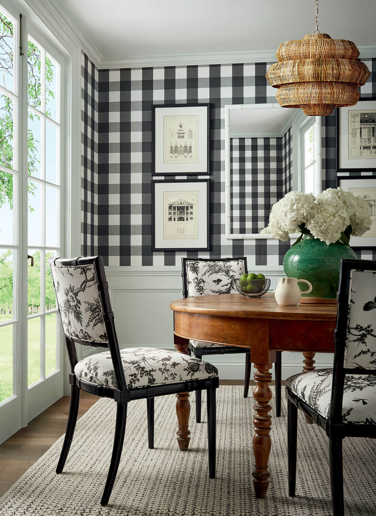 Thibaut Stripes & Checks Resource Buffalo Check Wallpaper Sample - Black
