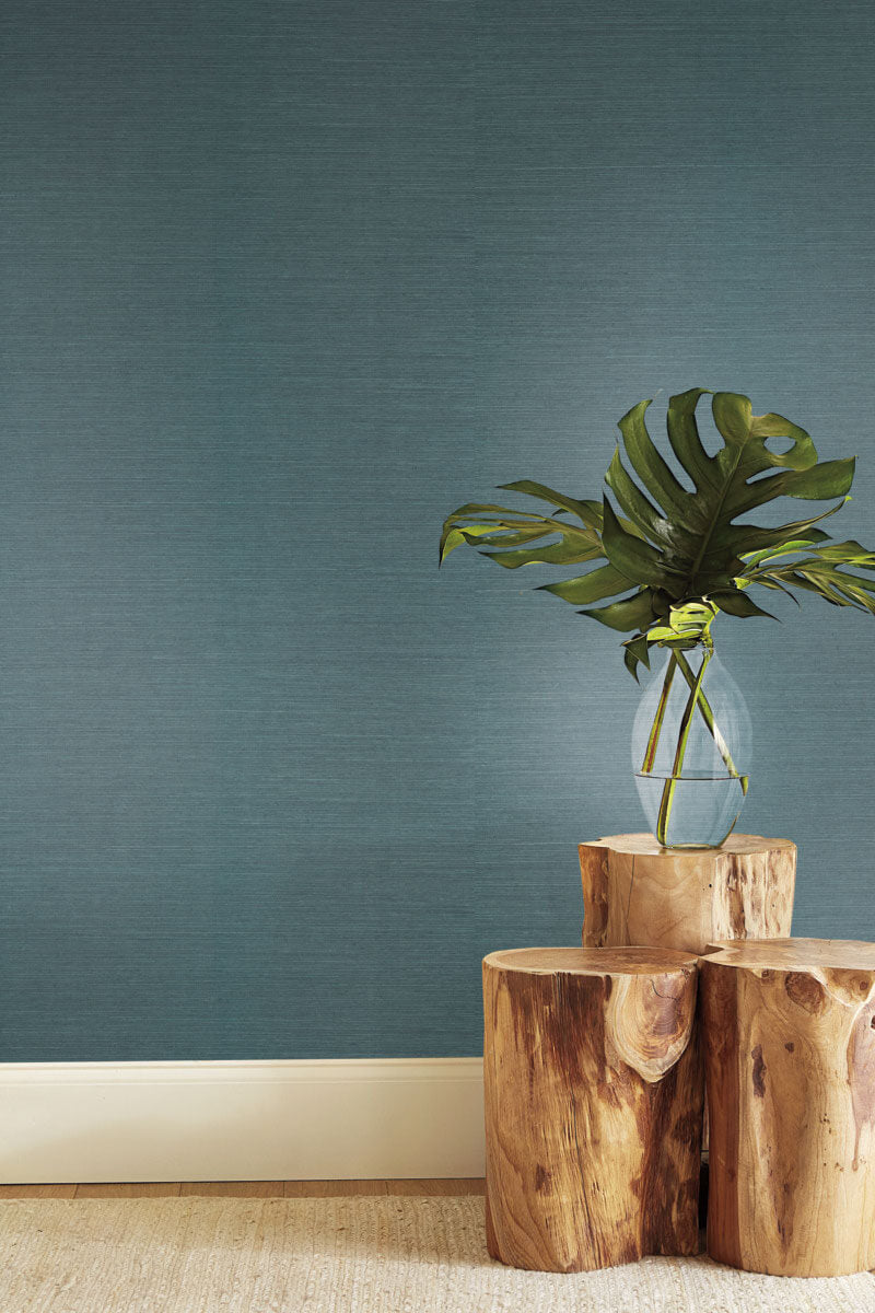 Ronald Redding Tea Garden Sisal Grasscloth Wallpaper - Blue