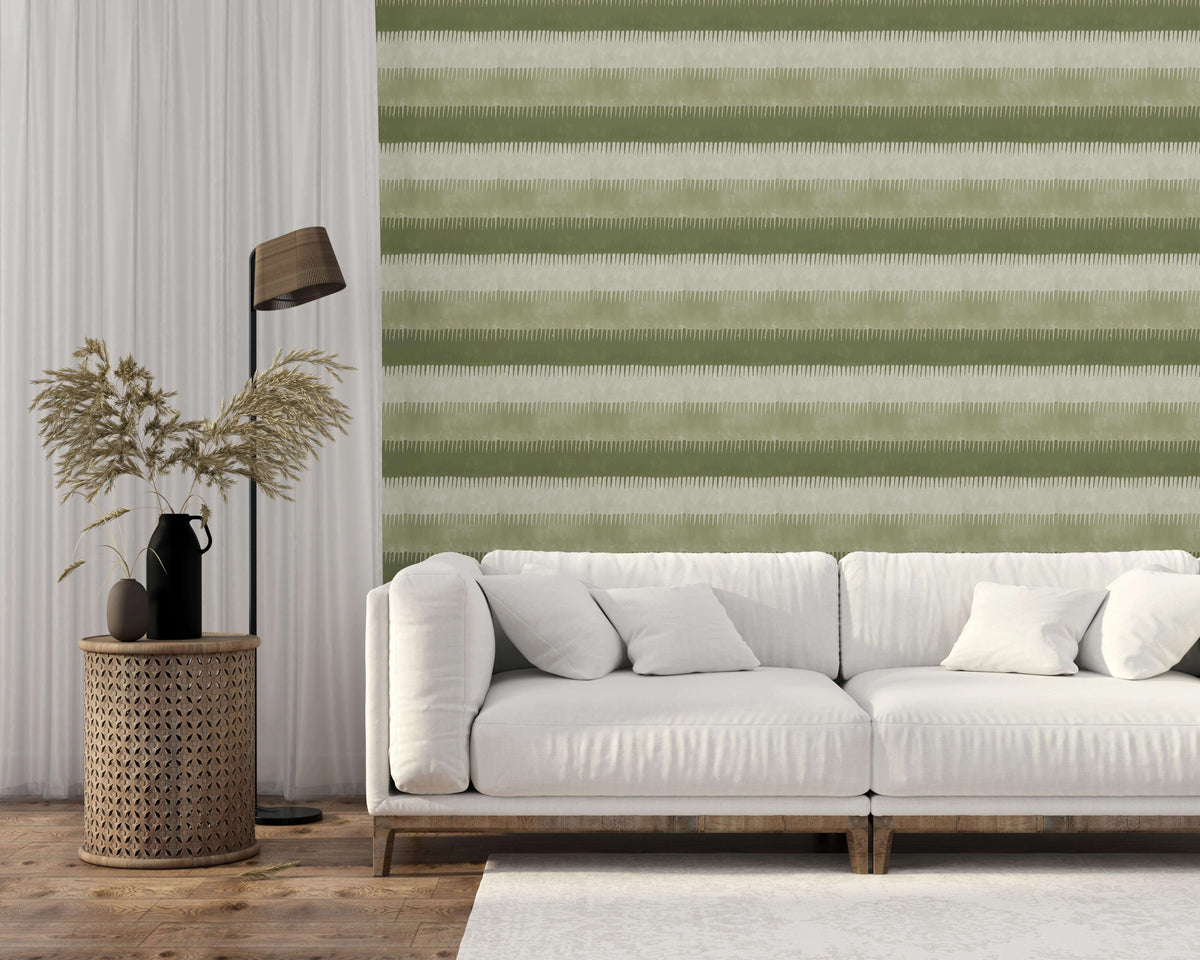 Mitchell Black Cabana Stripe Wallpaper - Olives