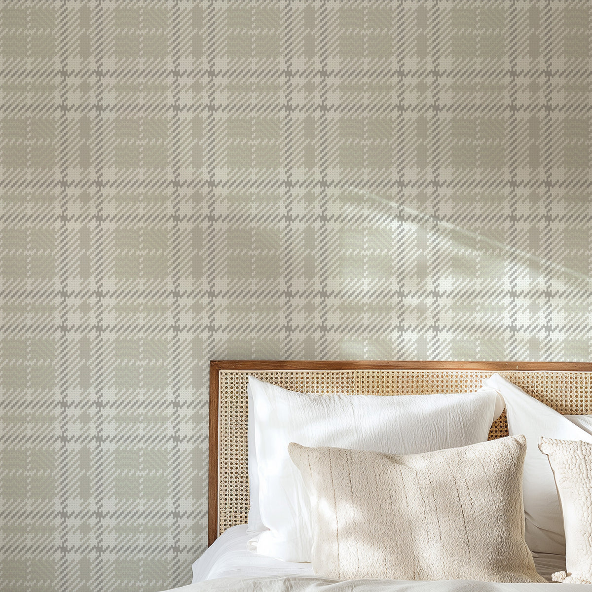 Mitchell Black Co Ed Clark Plaid Wallpaper Sample - Berteau Beige