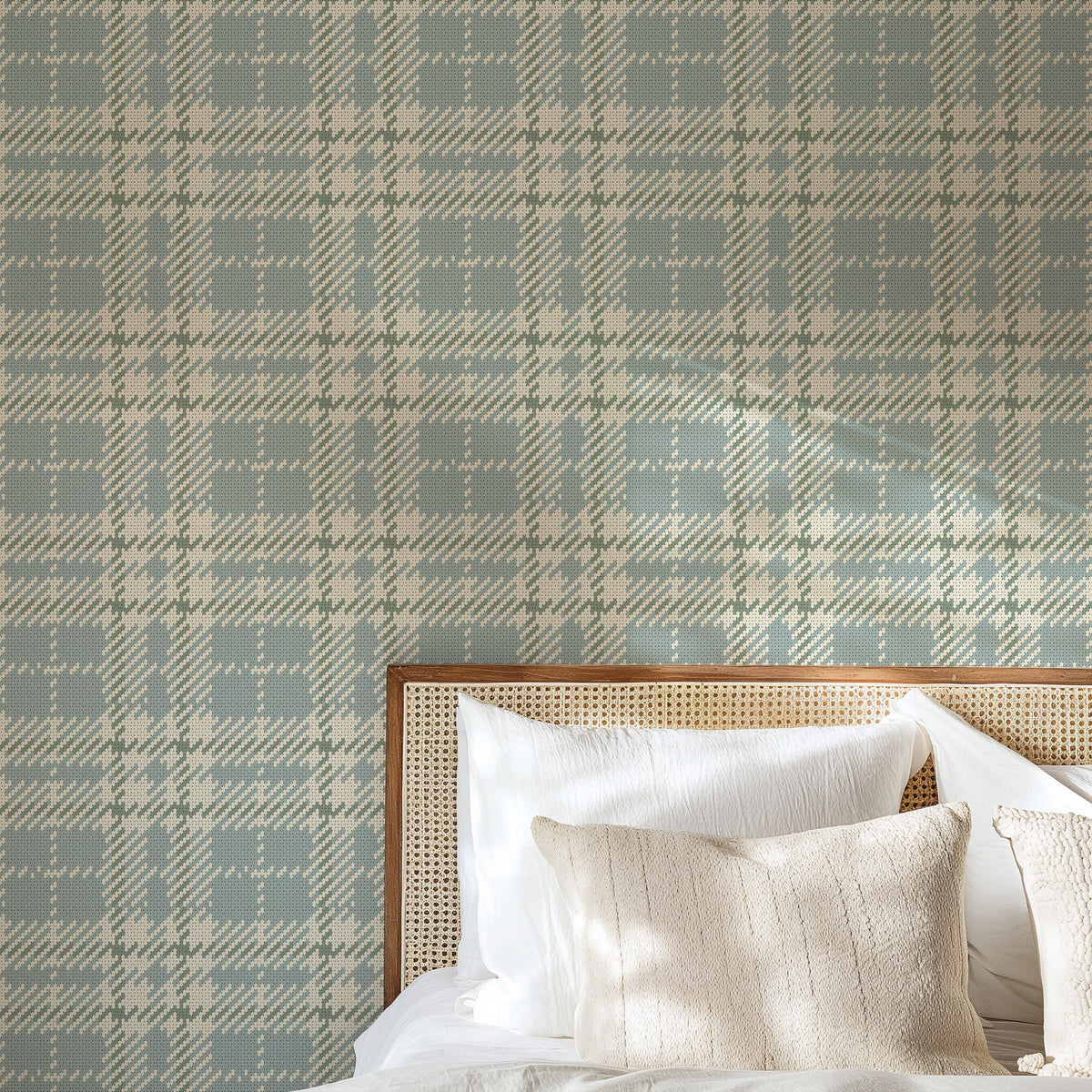 Mitchell Black Co Ed Clark Plaid Wallpaper Sample - Lake Shore Blue