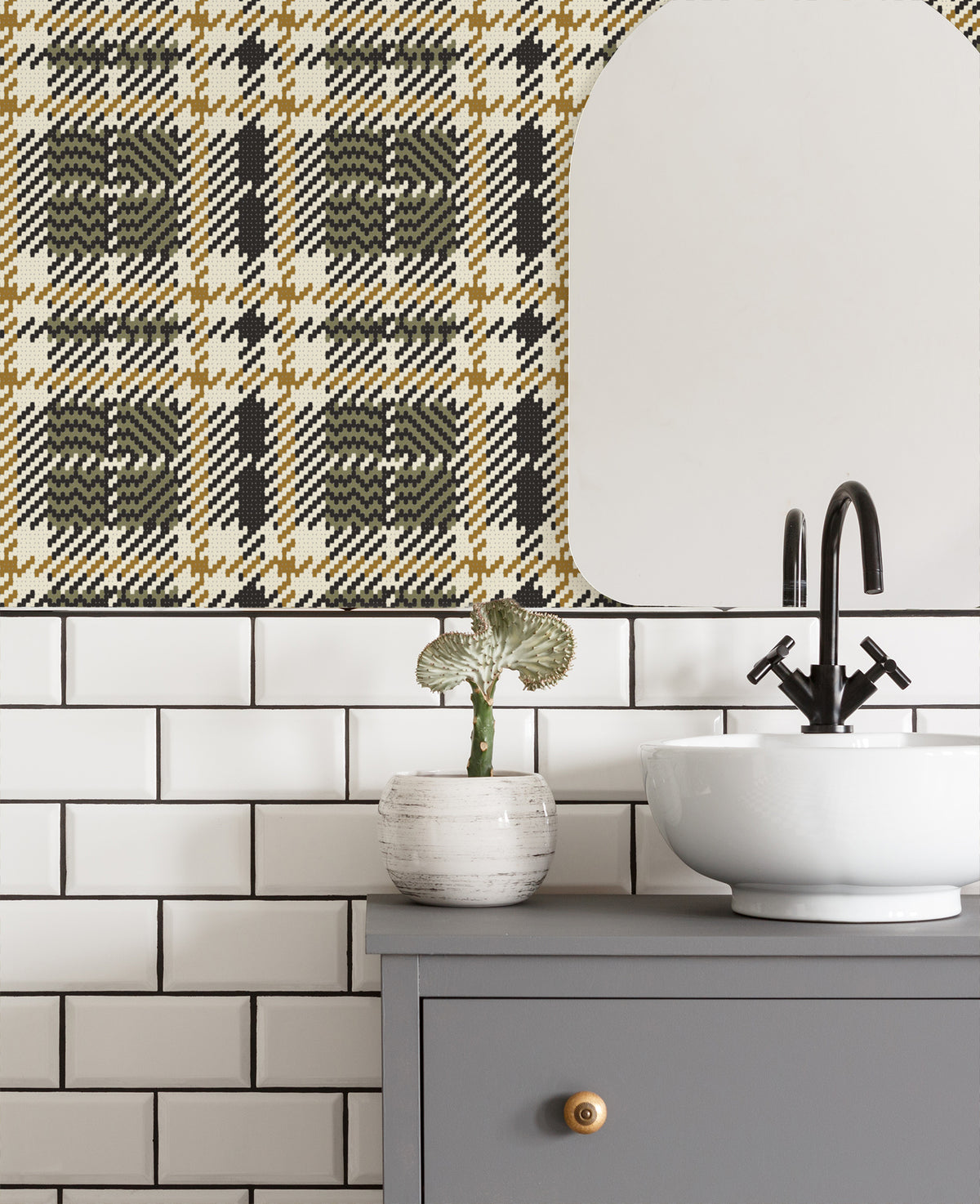 Mitchell Black Co Ed Clark Plaid Wallpaper Sample - Woodlawn Green