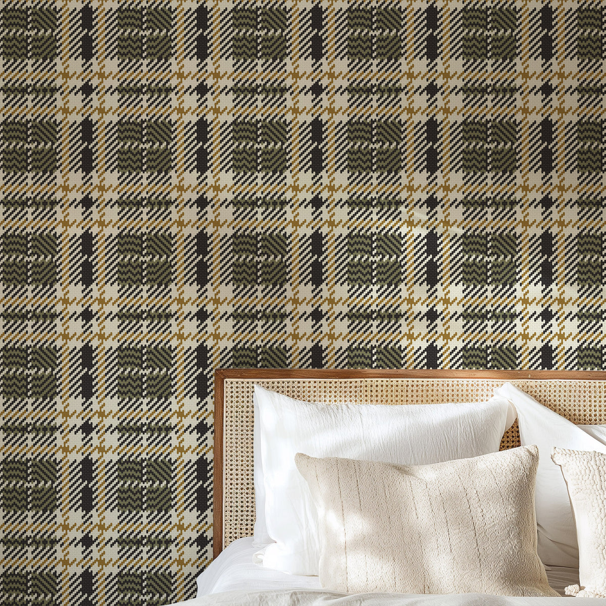 Mitchell Black Co Ed Clark Plaid Wallpaper Sample - Woodlawn Green
