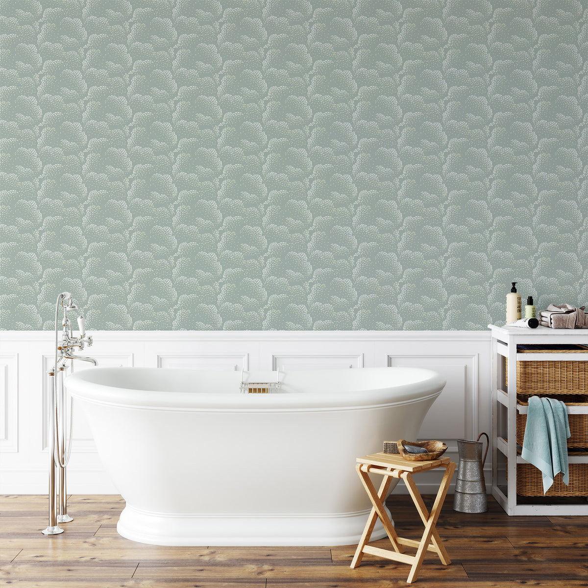 Mitchell Black Revel Clouds Wallpaper Sample - Blue