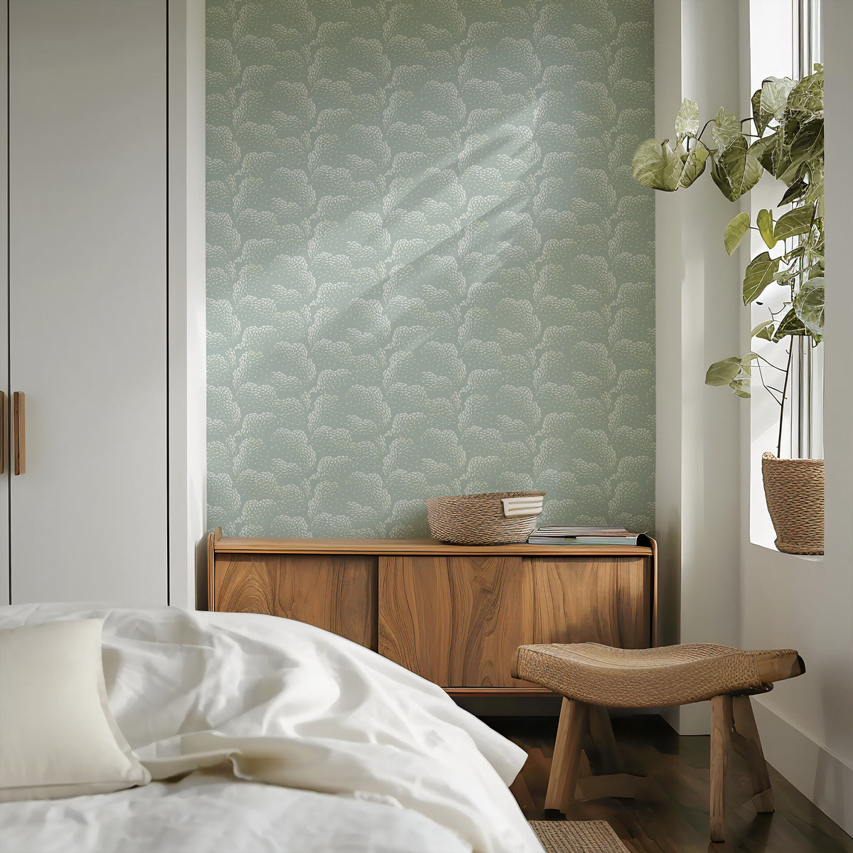 Mitchell Black Revel Clouds Wallpaper Sample - Blue