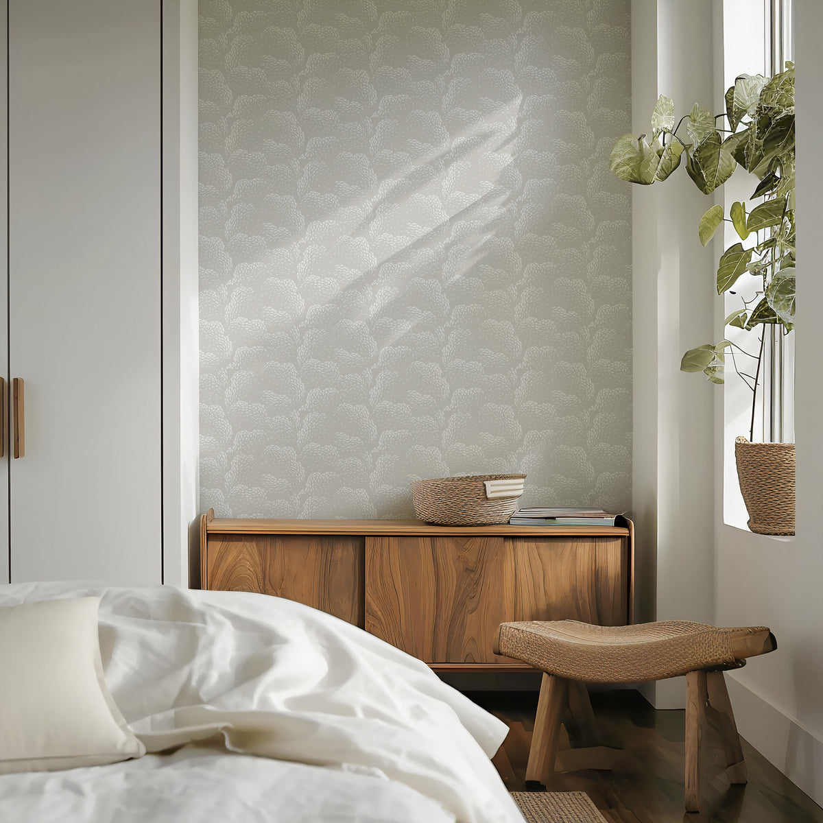 Mitchell Black Revel Clouds Wallpaper Sample - Gray