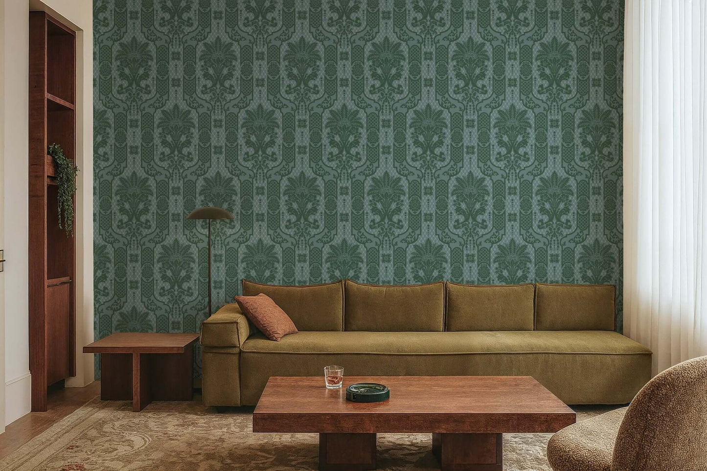 Mitchell Black Columnar Bloom Wallpaper - Blue Jade
