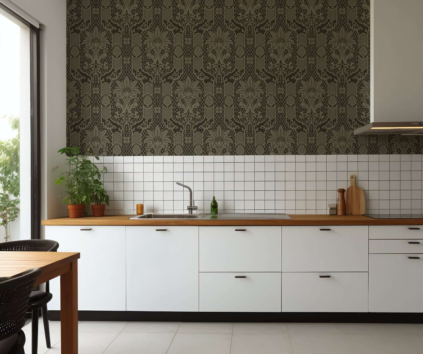 Mitchell Black Columnar Bloom Wallpaper - Golden Knight