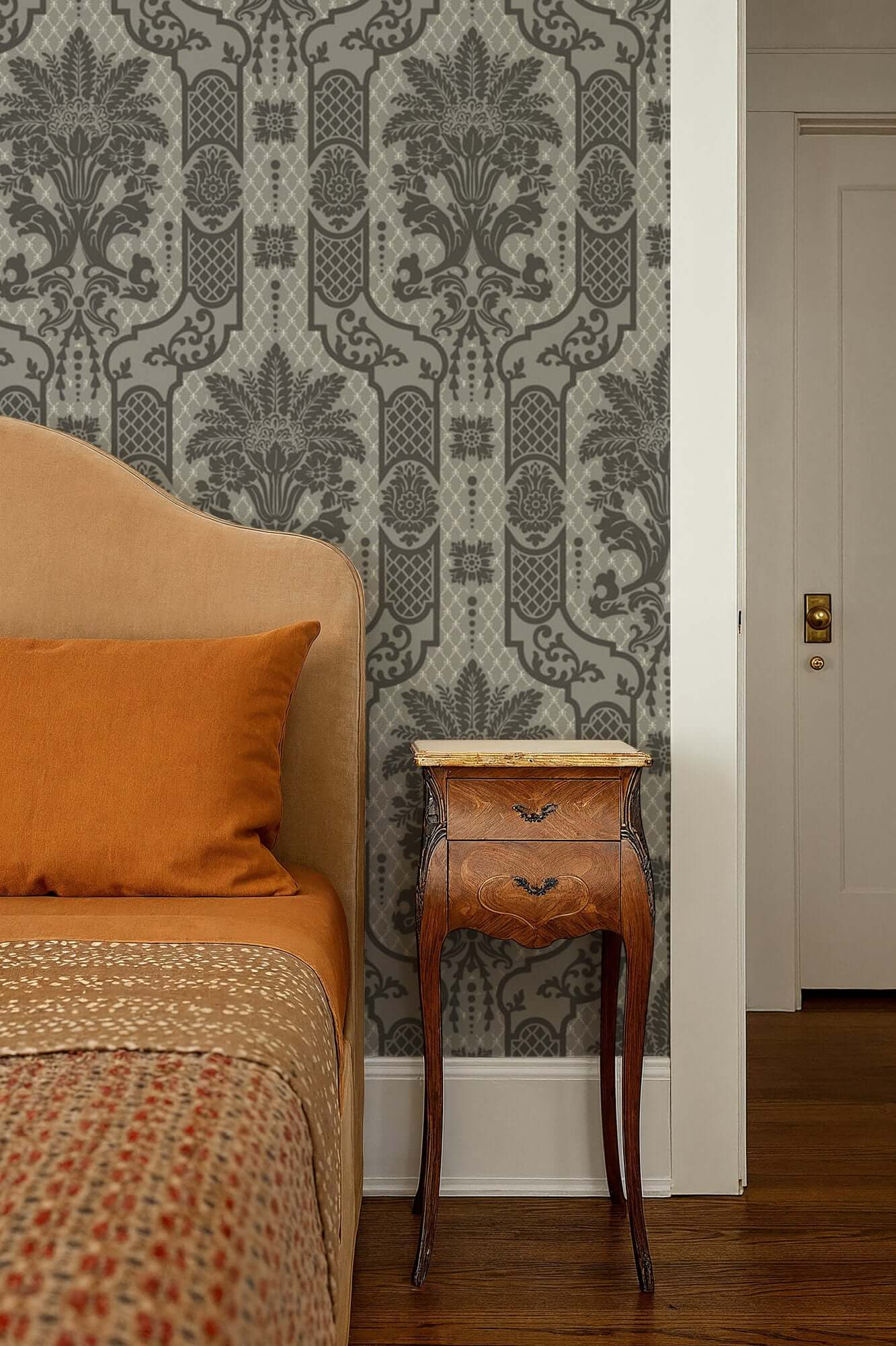 Mitchell Black Columnar Bloom Wallpaper - Umber Ink