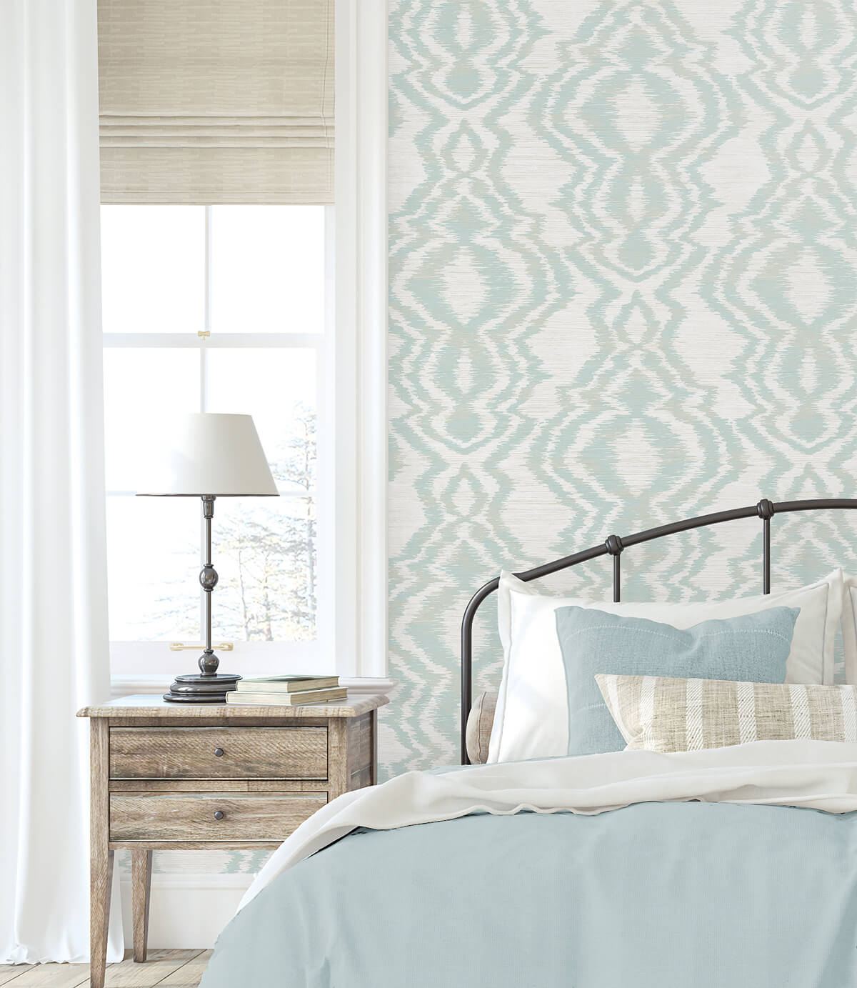 Daisy Bennett West Boulevard Collection Moirella Wallpaper Sample - Seaglass