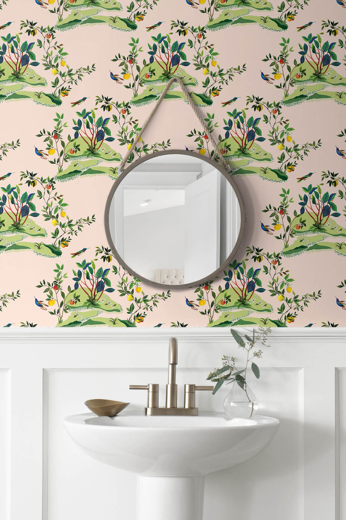 Daisy Bennett West Boulevard Collection Citrus Hummingbird Wallpaper Sample - Blush