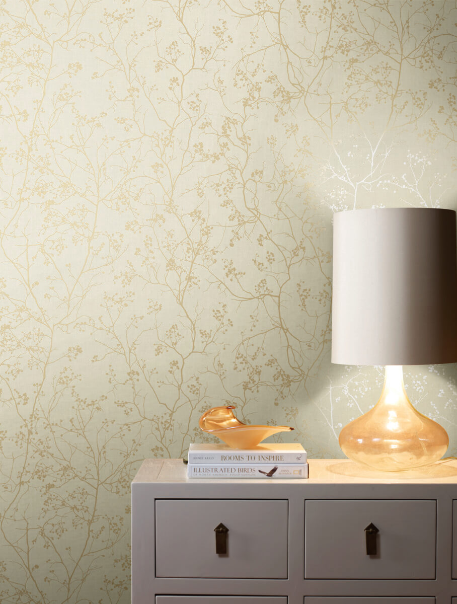 Antonina Vella Dazzling Dimensions Luminous Branches Wallpaper Sample - Cream & Gold