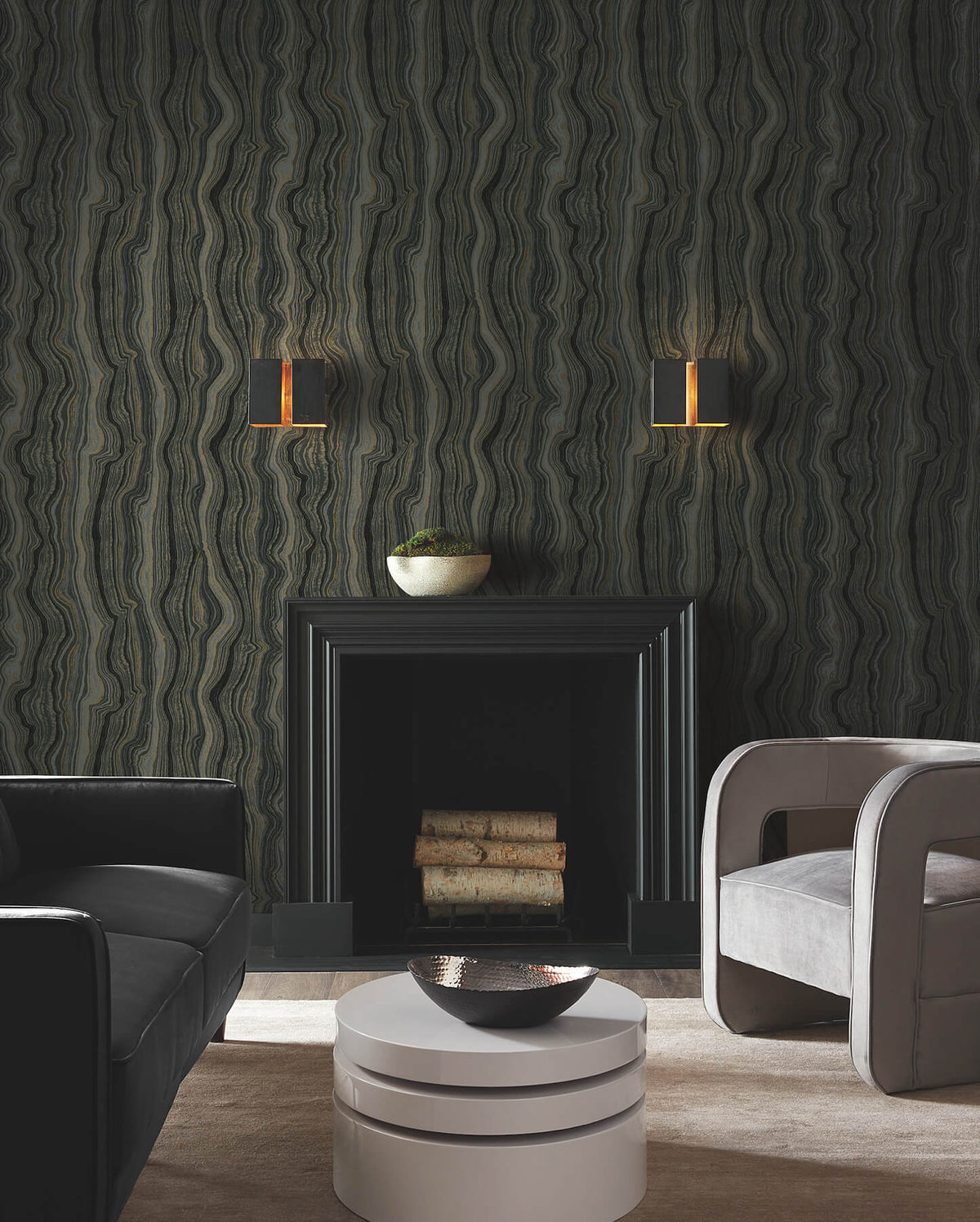 Candice Olson Decadence Mineral Shimmer Wallpaper - Black & Gold