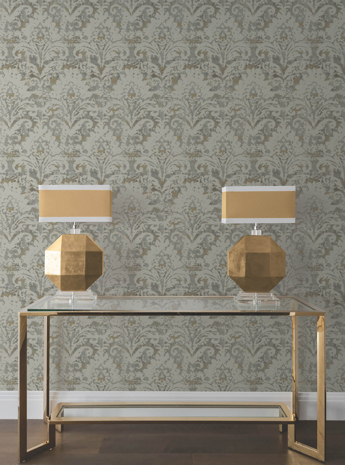 Candice Olson Decadence Velvet Crush Damask Wallpaper - Taupe & Gold