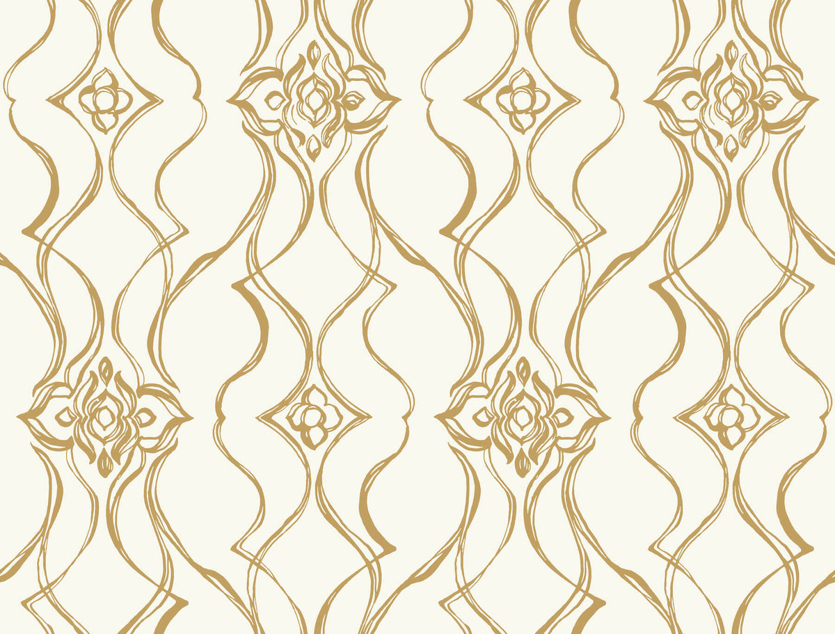 Candice Olson Decadence Pirouette Wallpaper Sample - White & Gold