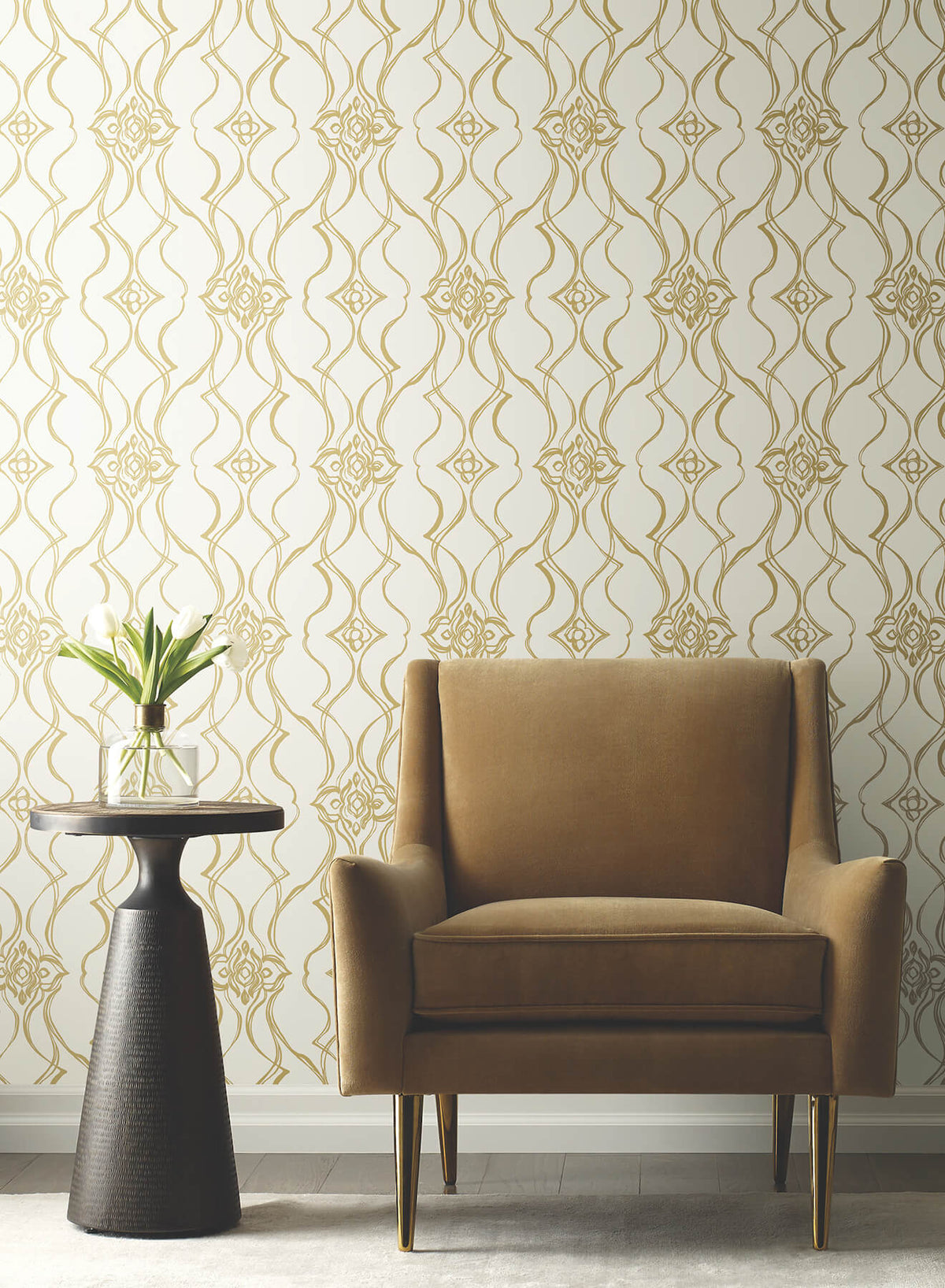 Candice Olson Decadence Pirouette Wallpaper Sample - White & Gold