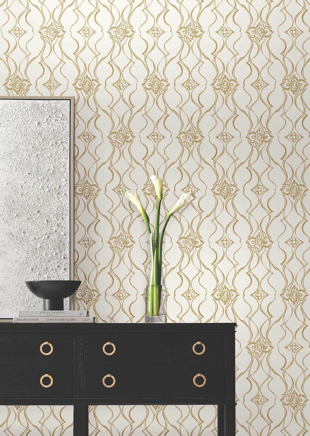 Candice Olson Decadence Pirouette Wallpaper Sample - White & Gold