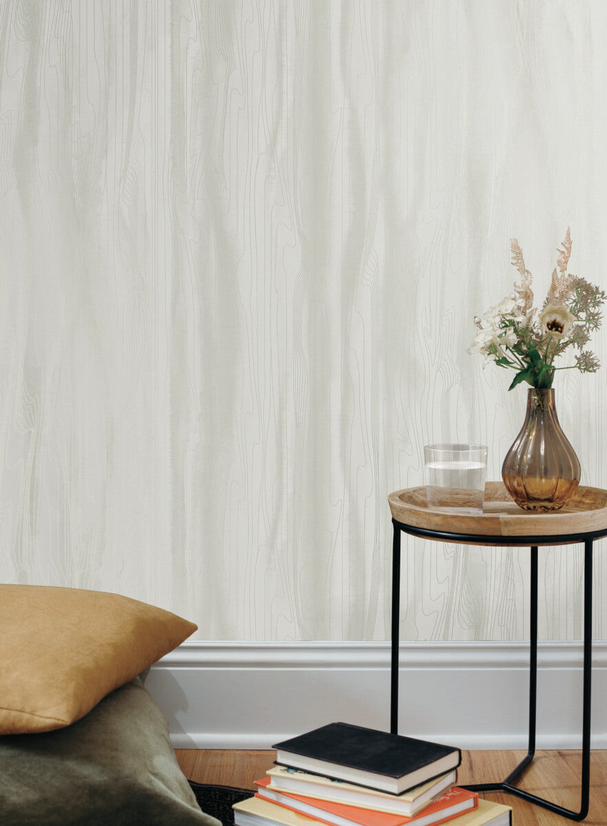 Candice Olson After 8 Fantasy Faux Bois Wallpaper Sample - White & Pearl