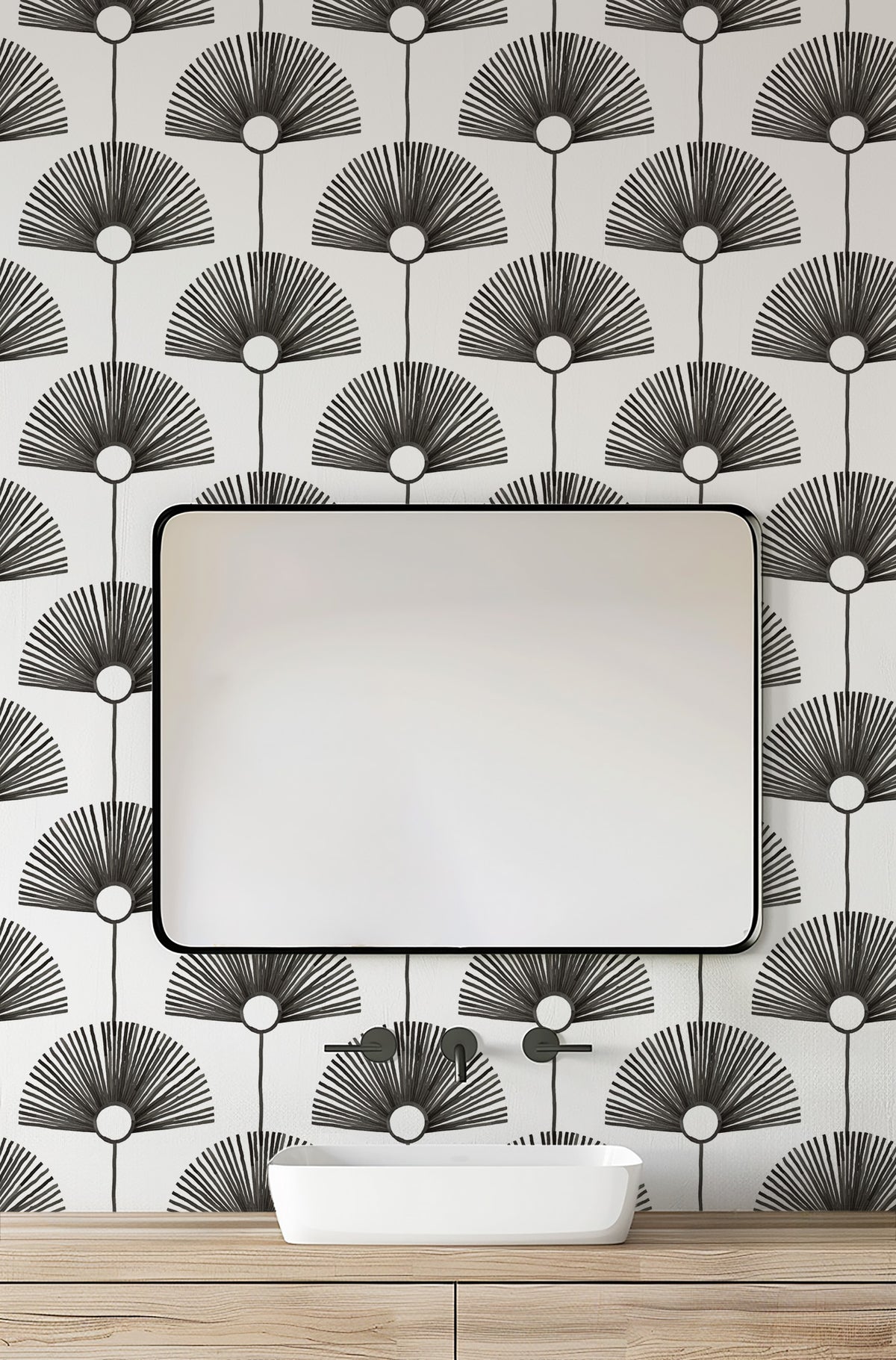 Mitchell Black Bohemian Bungalow Deco Fan Wallpaper Sample - Calligraphy Black