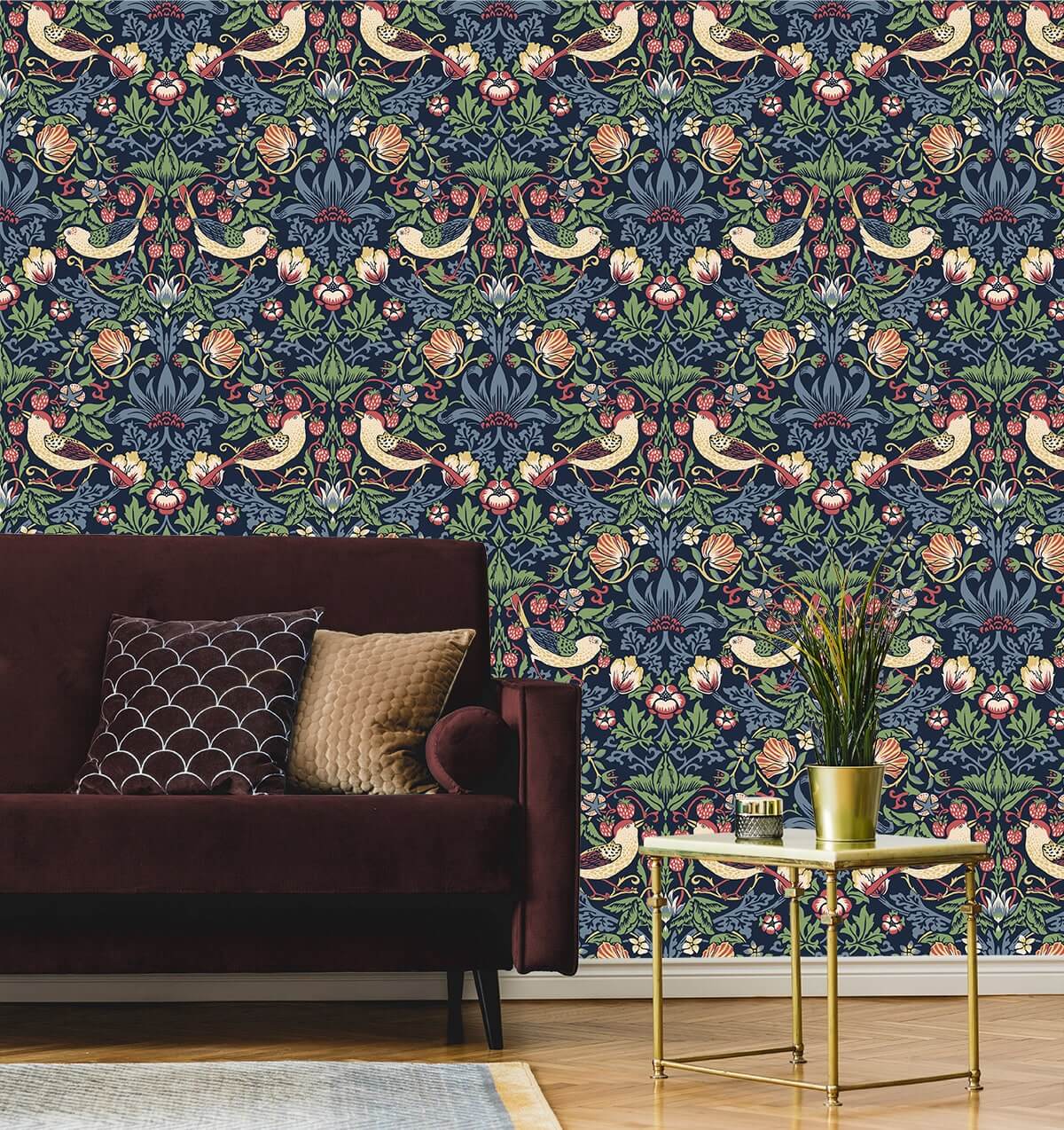Seabrook Legacy Prints Fragaria Garden Wallpaper Sample - Midnight Blue