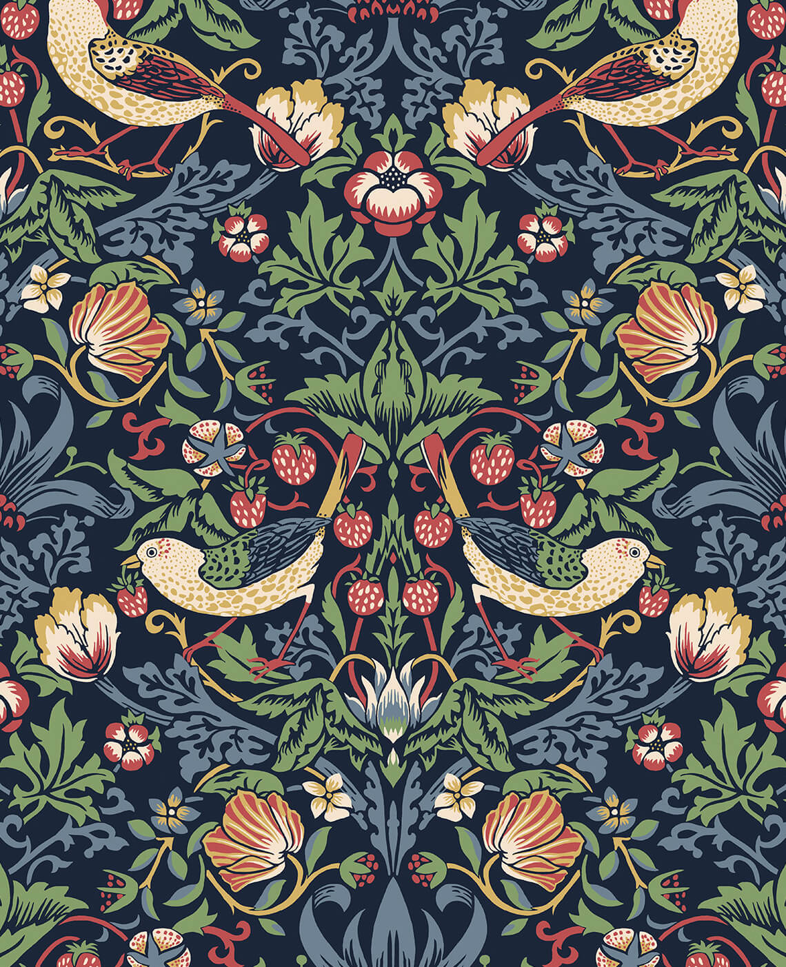 Seabrook Legacy Prints Fragaria Garden Wallpaper Sample - Midnight Blue