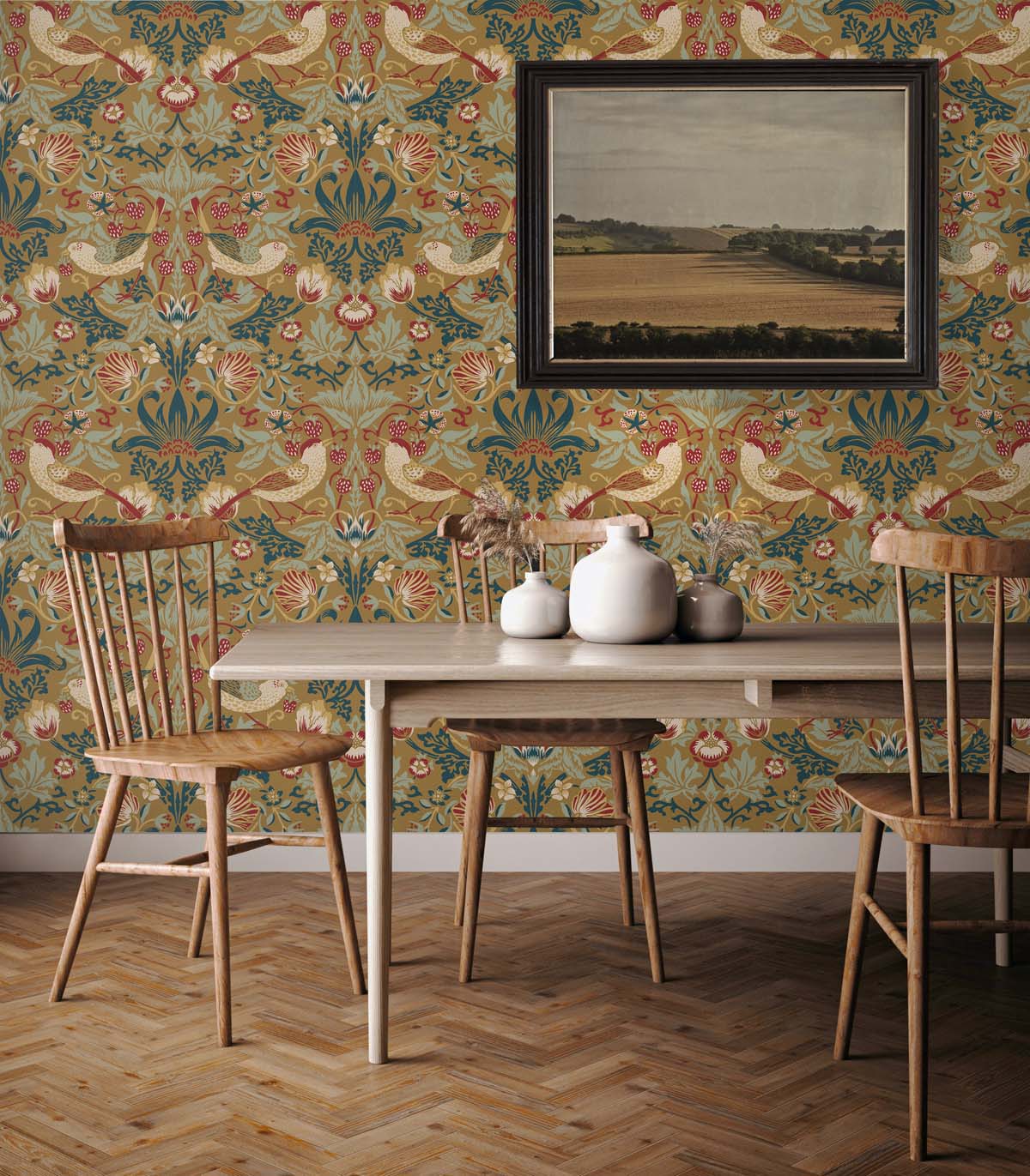 Seabrook Legacy Prints Fragaria Garden Wallpaper - Ochre