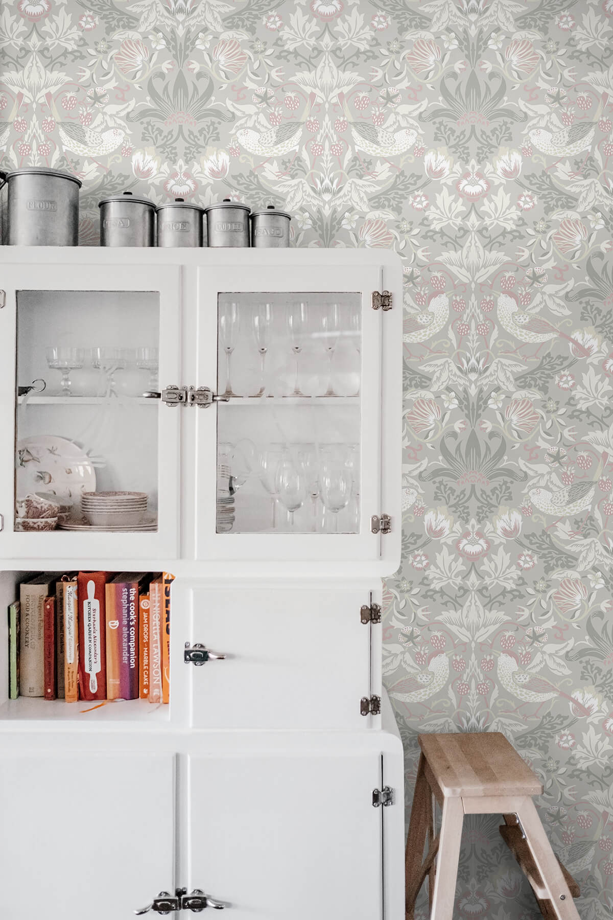 Seabrook Legacy Prints Fragaria Garden Wallpaper Sample - Light Grey & Rose Petal