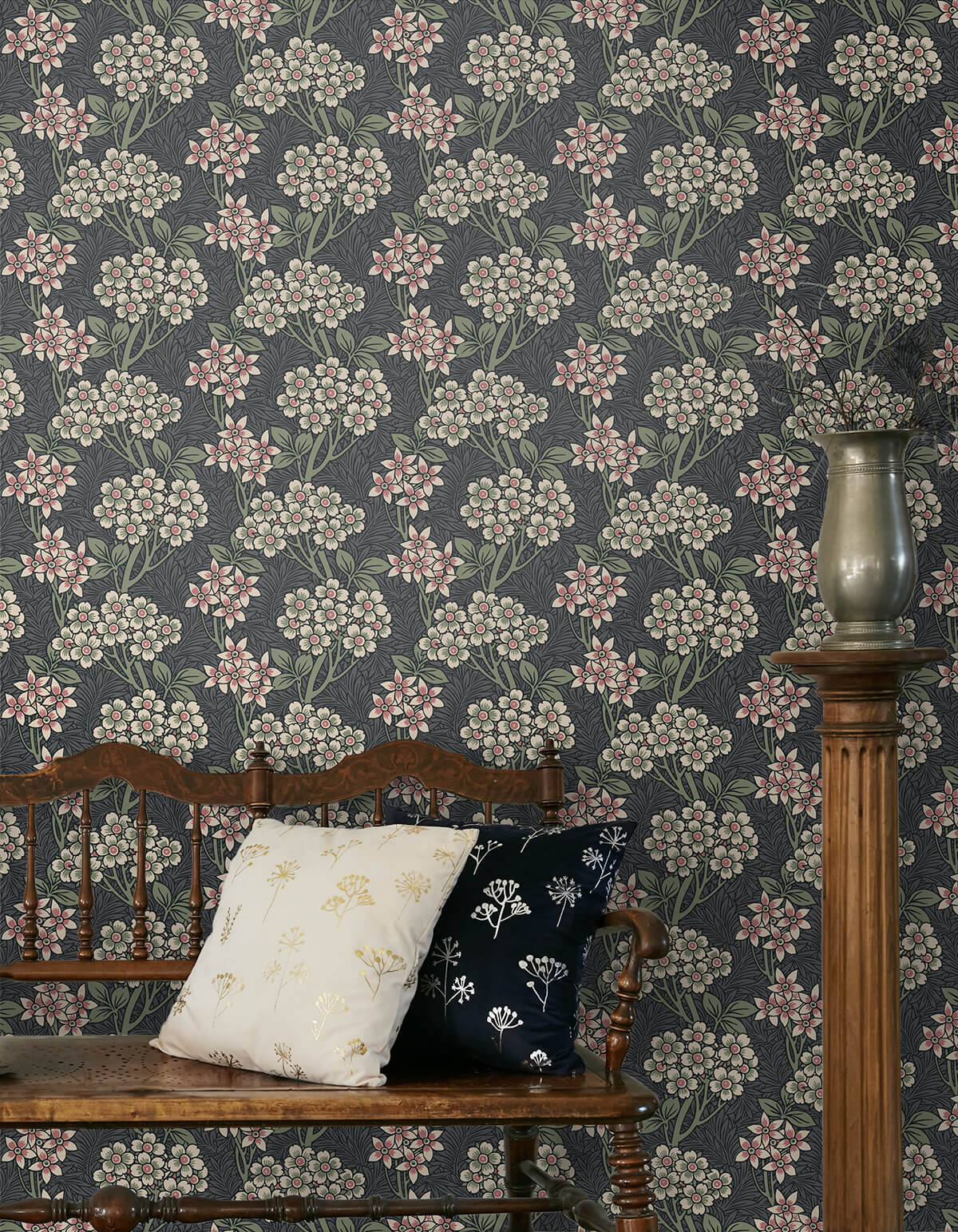 Seabrook Legacy Prints Floral Vine Wallpaper Sample - Smoke & Laurel Green
