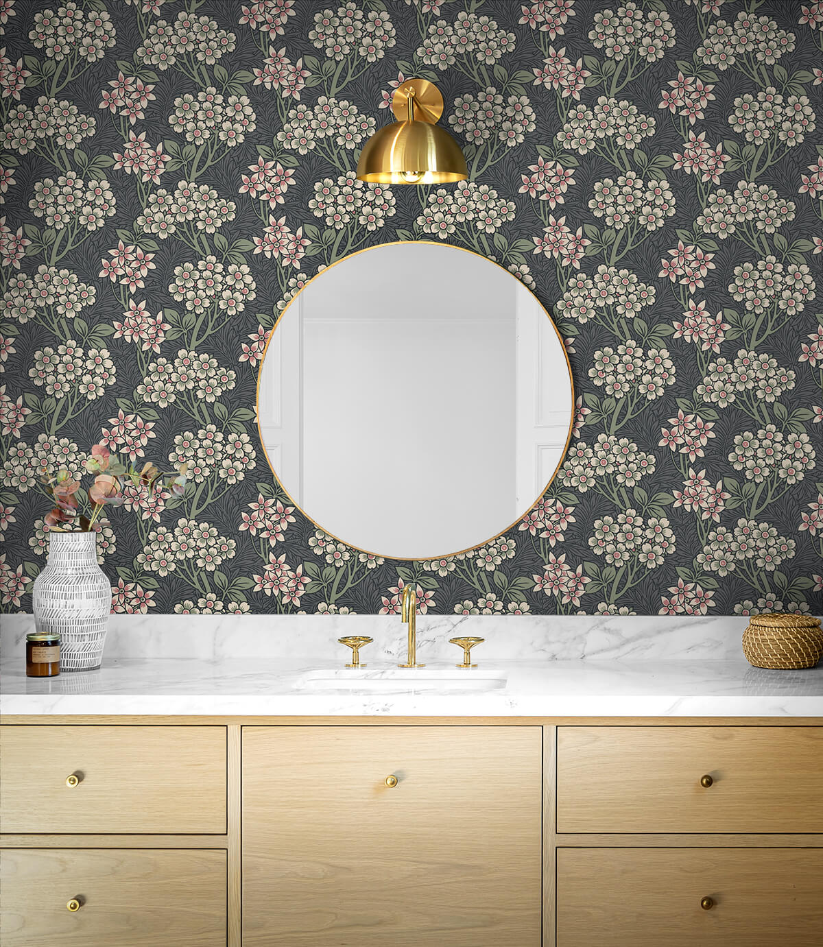Seabrook Legacy Prints Floral Vine Wallpaper Sample - Smoke & Laurel Green