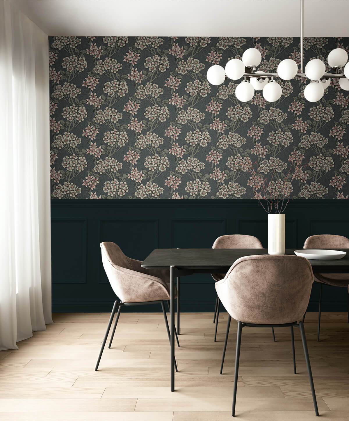 Seabrook Legacy Prints Floral Vine Wallpaper Sample - Smoke & Laurel Green