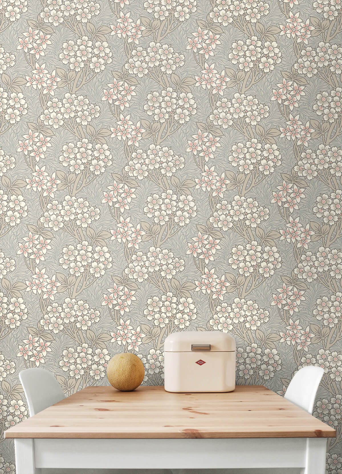 Seabrook Legacy Prints Floral Vine Wallpaper Sample - Daydream Grey & Rose Petal