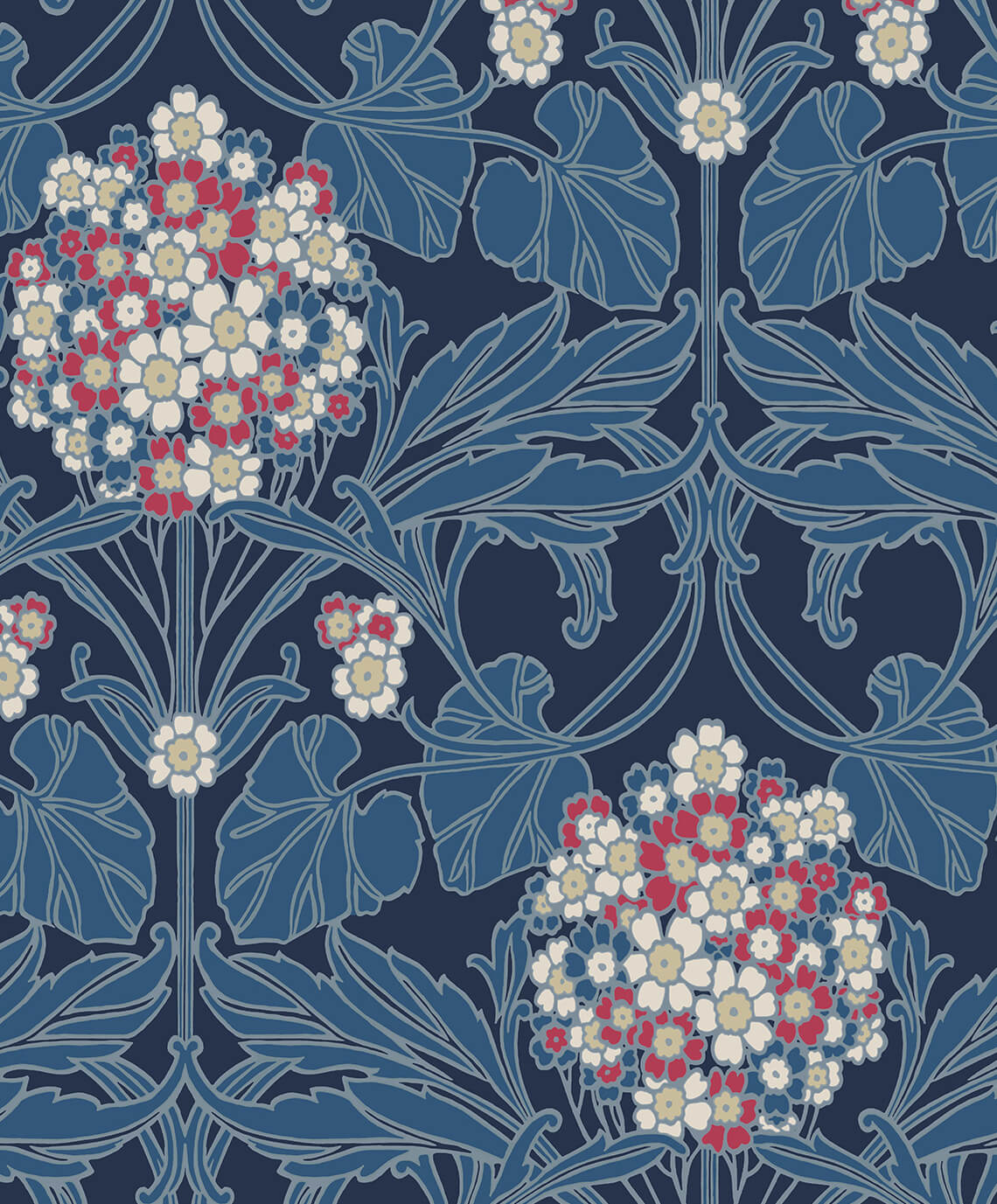 Seabrook Legacy Prints Floral Hydrangea Wallpaper Sample - Naval Blue & Raspberry