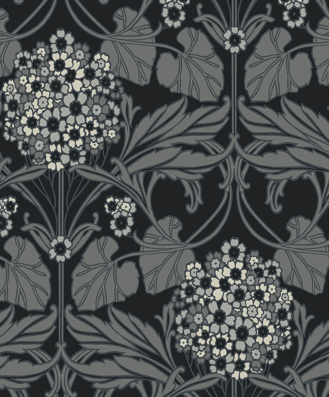 Seabrook Legacy Prints Floral Hydrangea Wallpaper Sample - Ebony & Charcoal