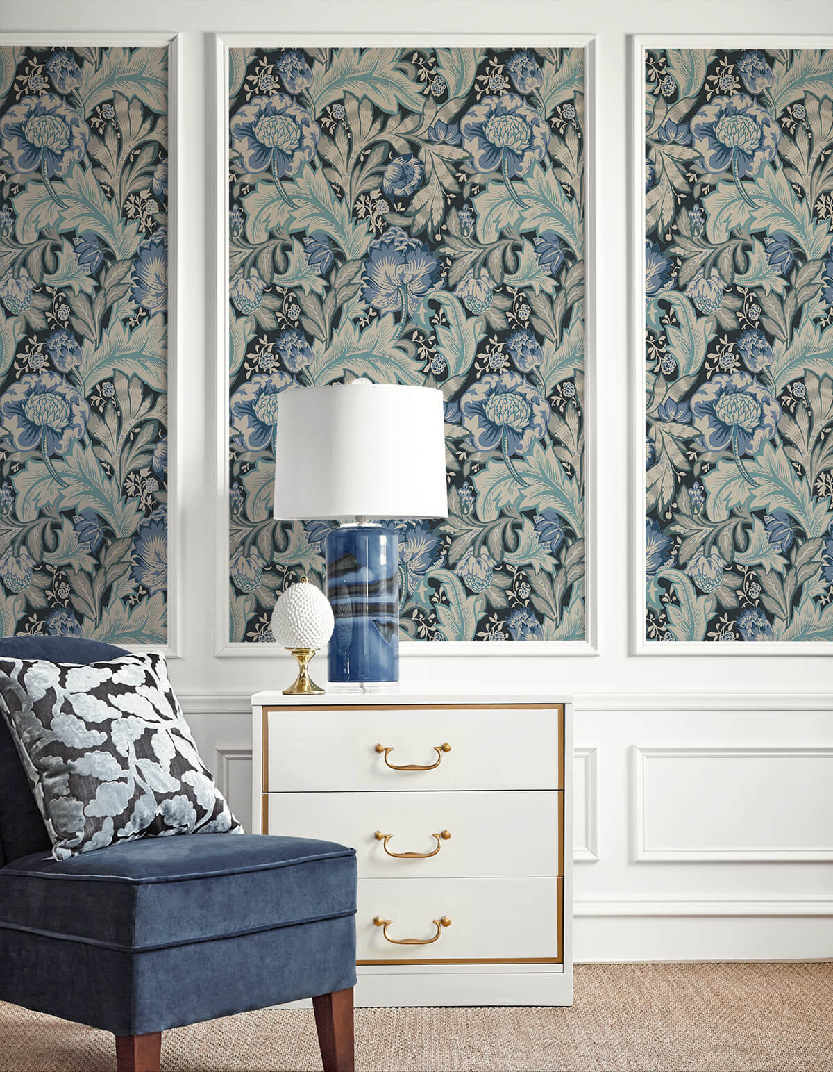 Seabrook Legacy Prints Acanthus Garden Wallpaper Sample - Bluestone & Golden