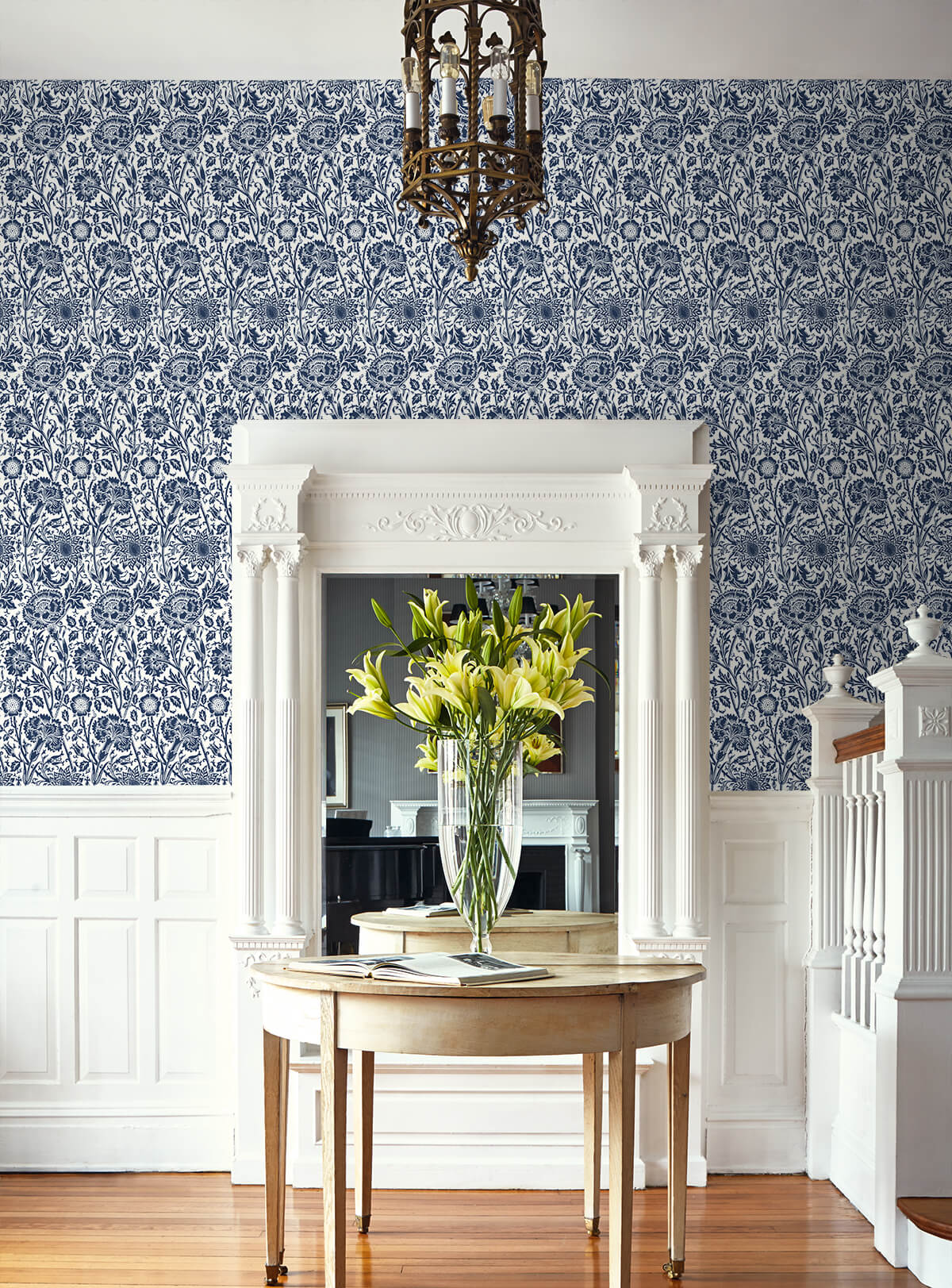 Seabrook Legacy Prints Tonal Floral Trail Wallpaper Sample - Navy Blue