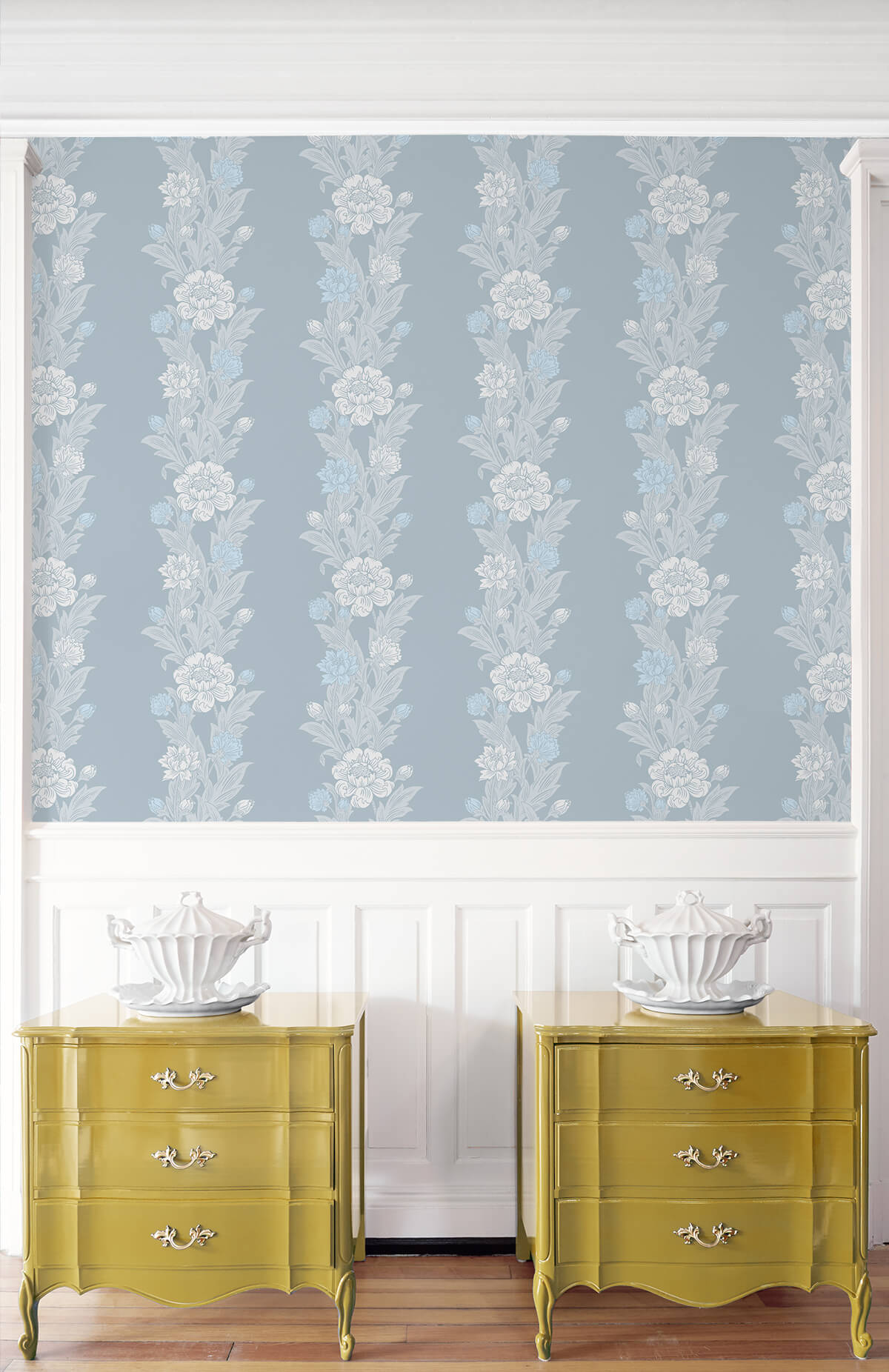 Seabrook Legacy Prints Blooming Stripe Wallpaper Sample - Baby Blue