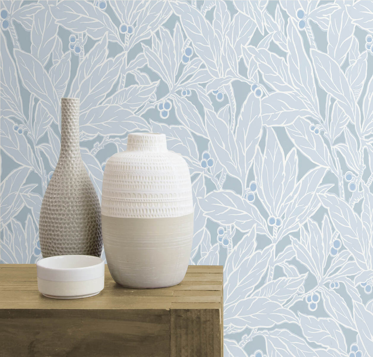 Seabrook Legacy Prints Leaf and Berry Wallpaper - Powder Blue