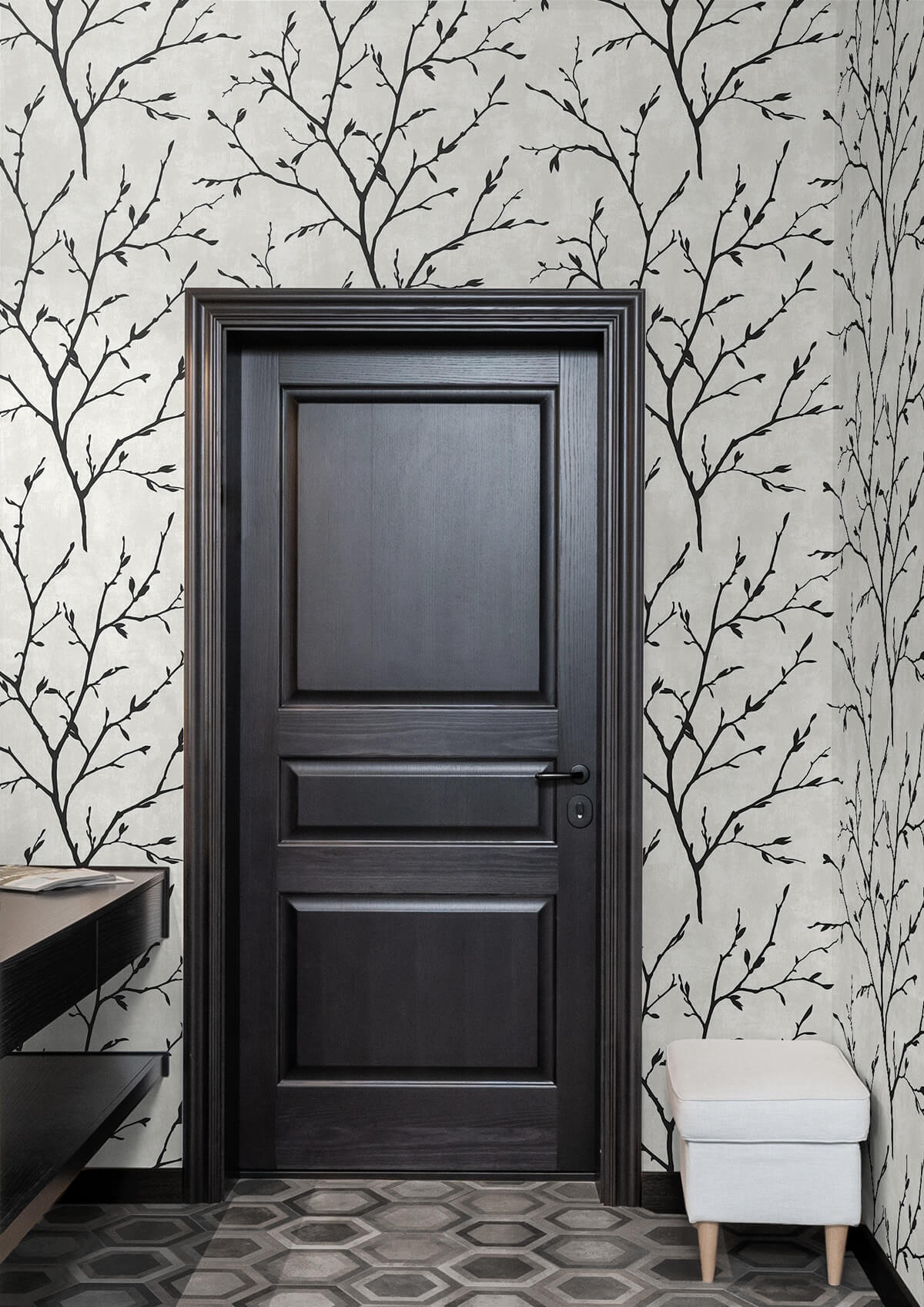 Seabrook White Heron Avena Branches Wallpaper - Contrast