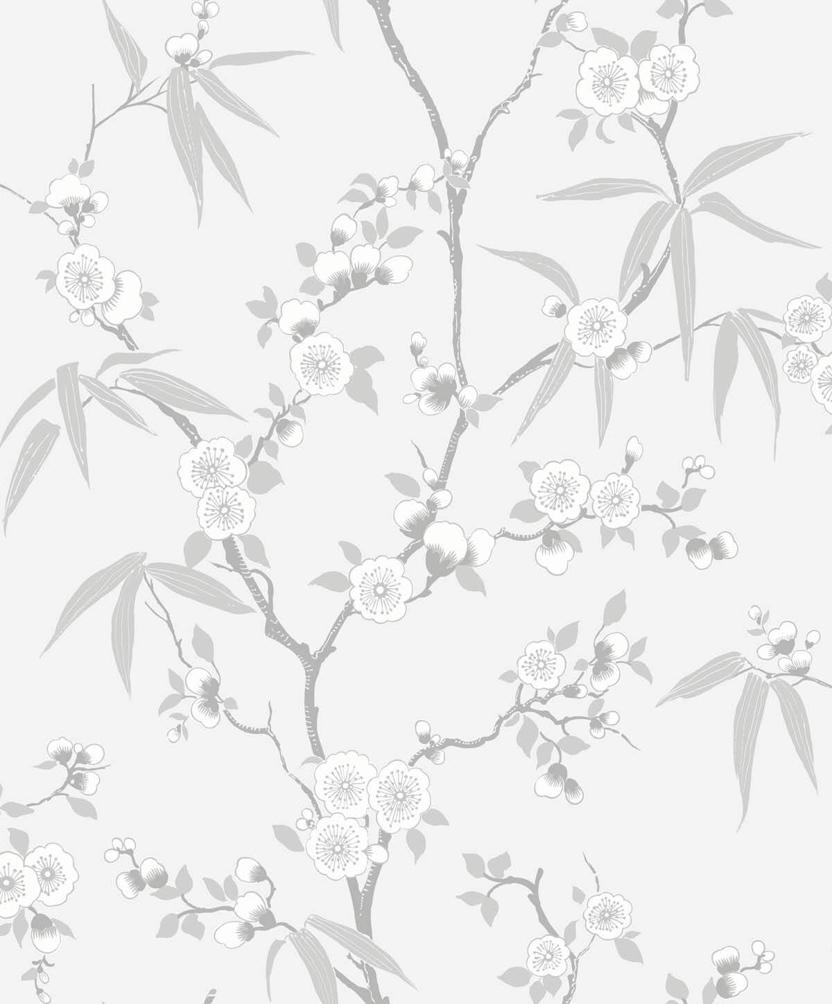 Seabrook White Heron Floral Blossom Trail Wallpaper Sample - Soft Grey