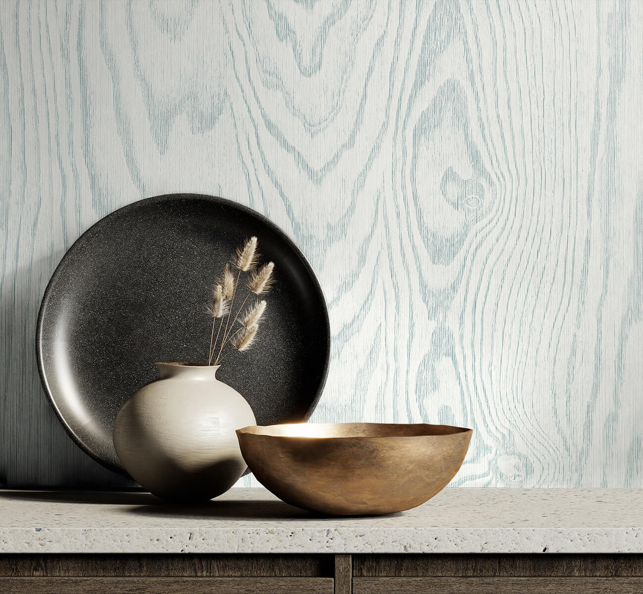 Seabrook White Heron Kyoto Faux Woodgrain Wallpaper - Soft Blue