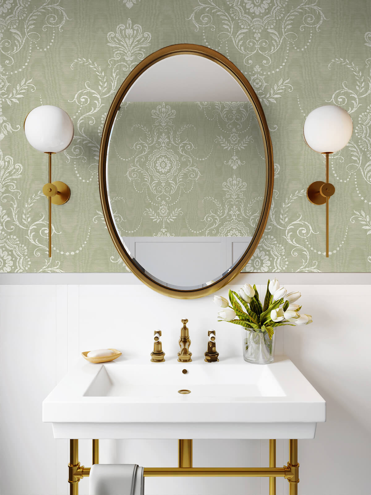 Seabrook French Country Colette Cameo Wallpaper Sample - Washed Green