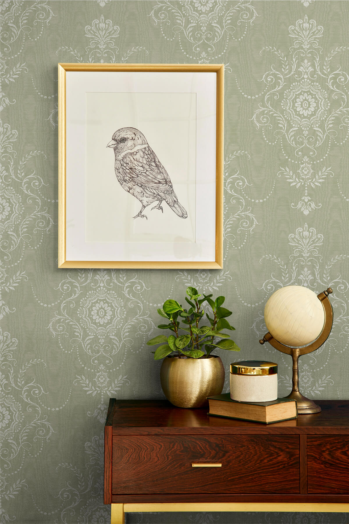 Seabrook French Country Colette Cameo Wallpaper Sample - Washed Green