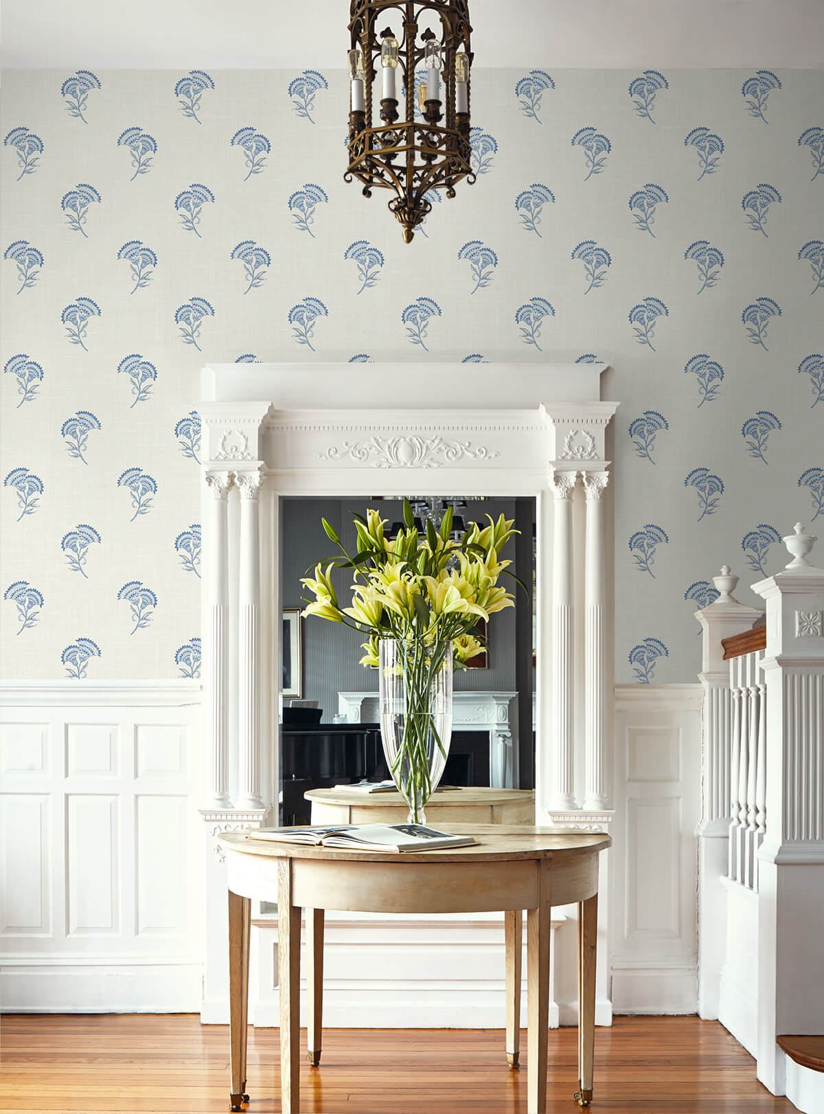 Seabrook French Country Lotus Branch Floral Wallpaper Sample - French Blue
