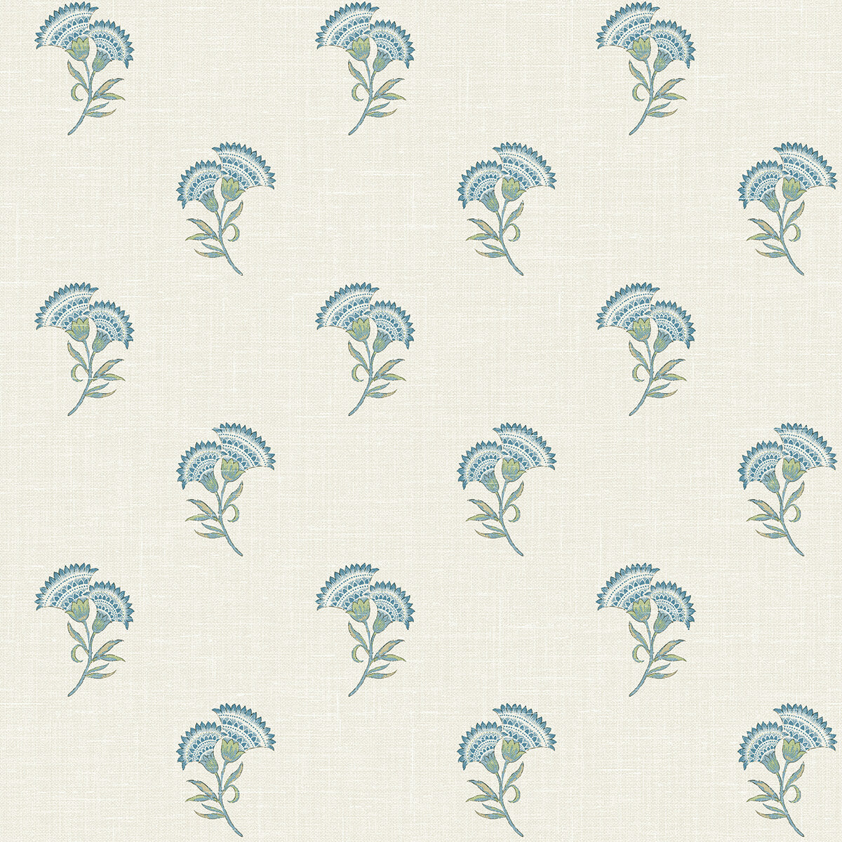 Seabrook French Country Lotus Branch Floral Wallpaper Sample - Blue Bell & Herb