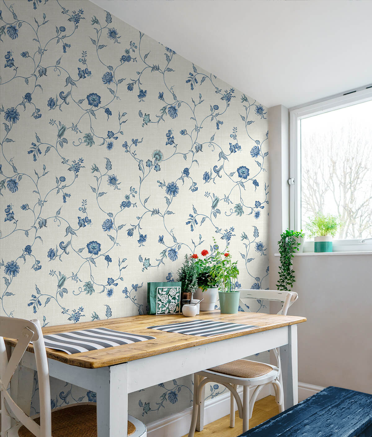 Seabrook French Country Florale Trail Wallpaper Sample - French Blue